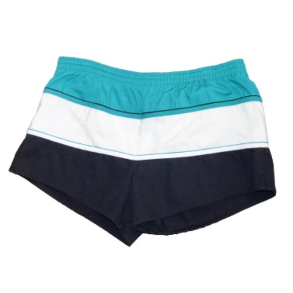 Vintage 1980s 80 Ocean Side Dad Shorty Shorts Color Block Swim Trunks Swimsuit